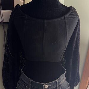 Urban Outfitters Black Lace Sleeve Crop Top